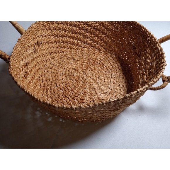 Large Round Woven Side Handle Basket 11" Diameter 5" Deep - Picture 2 of 7